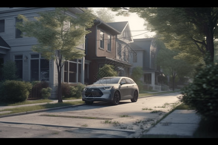 外部街景居民区的自动驾驶汽车设计图片