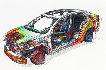 汽车零件的彩色绘画背景图片