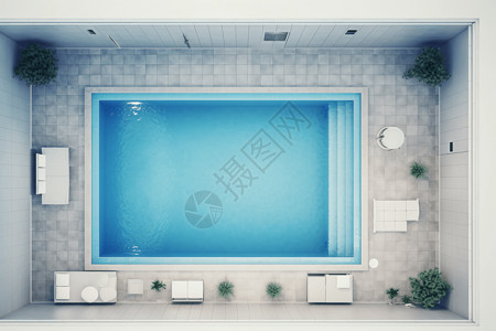 游泳池3D渲染图背景图片