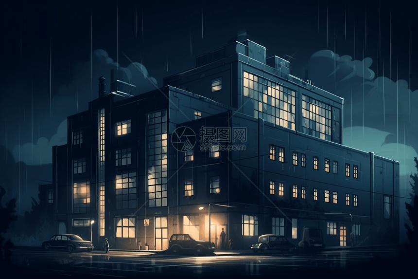 夜间建筑物平面插图图片