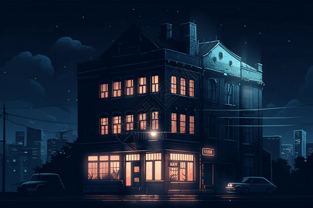 夜间建筑物平面插图图片