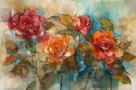 彩色的玫瑰花的插画背景图片