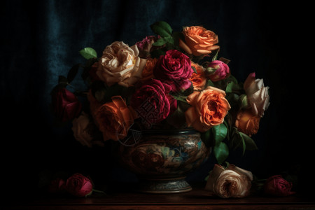 花瓶中五颜六色的玫瑰图片