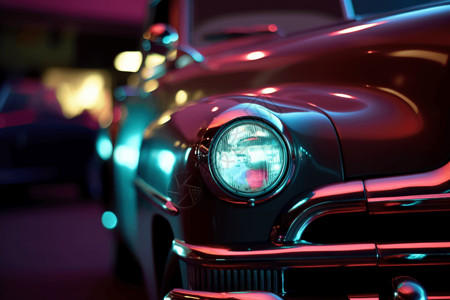 古董车在车展上展出的特写角度背景图片