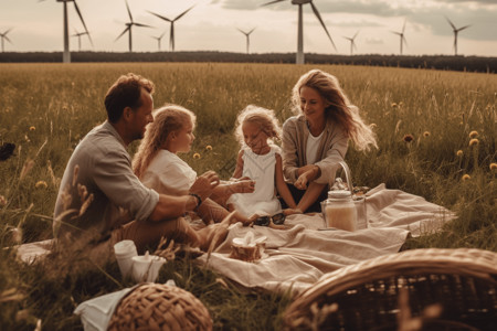 一个家庭在野外野餐背景图片