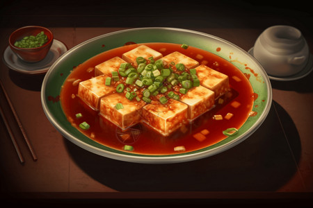 麻婆豆腐的插画图片