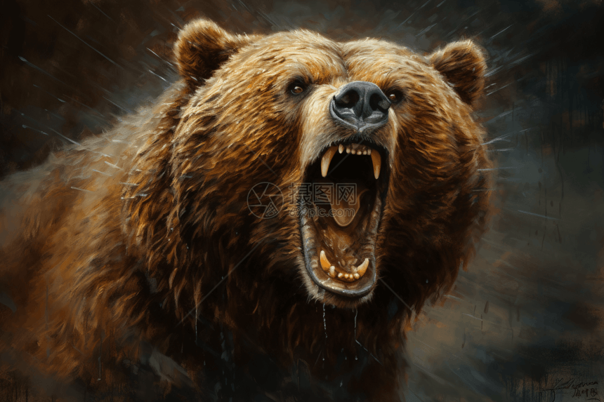 凶猛的棕熊插画图片