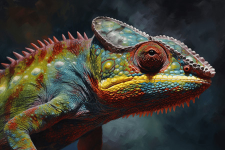 蜥蜴特写变色龙的油画插画
