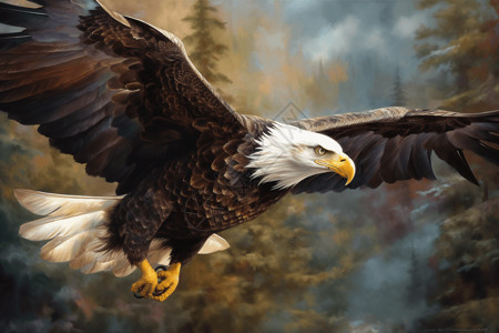 一幅雄鹰展翅的油画图片