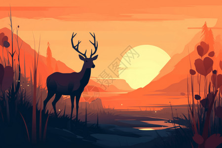 鹿的平面插图图片