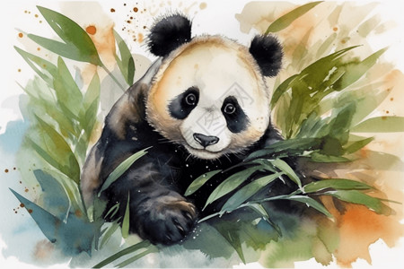可爱的水彩大熊猫图片
