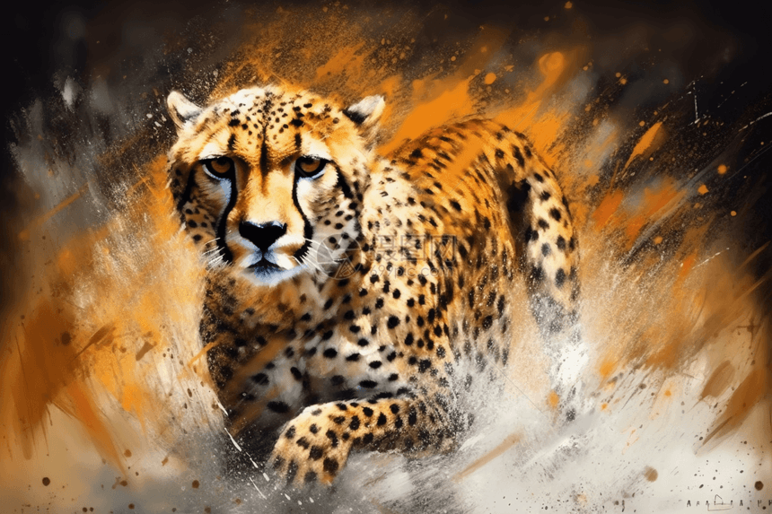 油彩猎豹插画图片