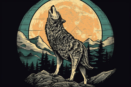 在满月时嚎叫的野狼背景图片