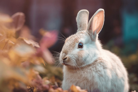 树叶兔子花园里的兔子背景