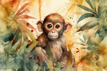 丛林里的小猴子背景图片