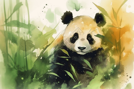 水彩大熊猫背景图片