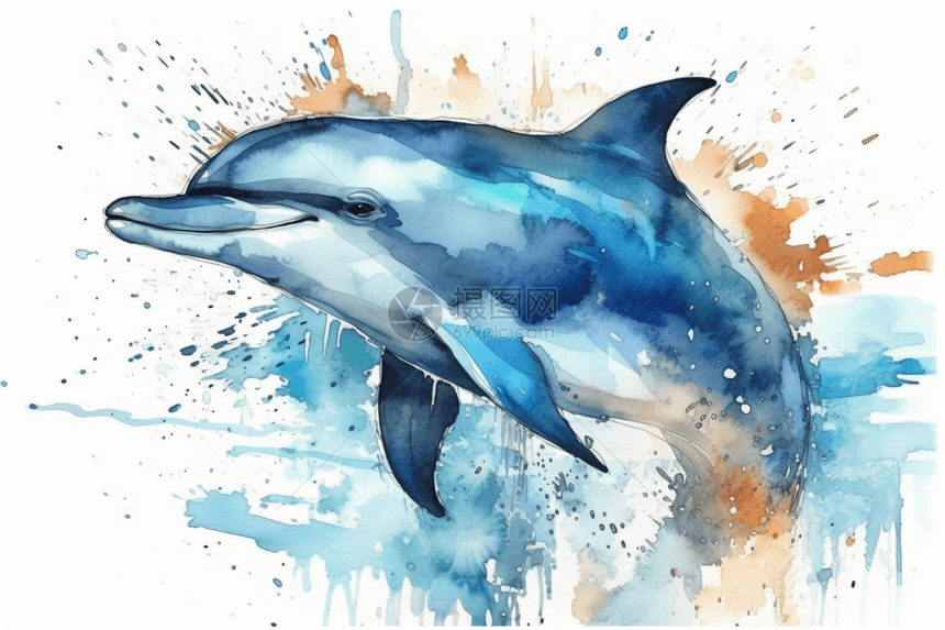 海豚水彩画图片