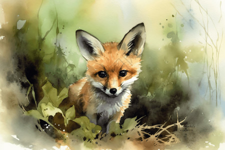 可怜的动物小狐狸在森林里插画