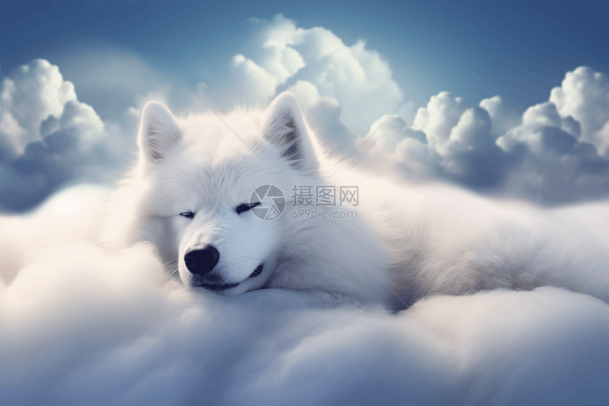 睡在云层的萨摩耶图片
