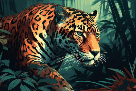 森林里的凶猛猎豹背景图片
