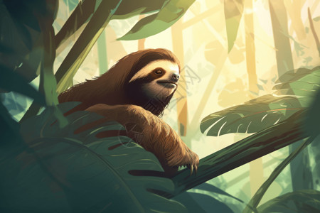棕色大熊猫树林里的树懒插画