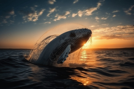 白鲸冲出海面背景图片