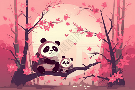 粉色森林里的熊猫背景图片