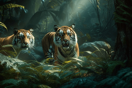 树林中漫步的老虎背景图片