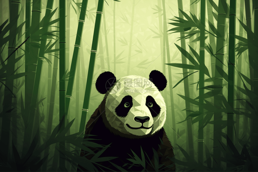 竹林中的熊猫插画图片