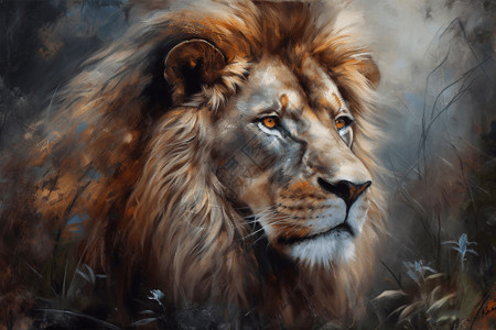 油画狮子侧面图片