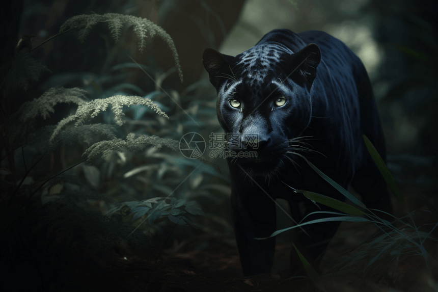 树林里凶猛的黑豹图片