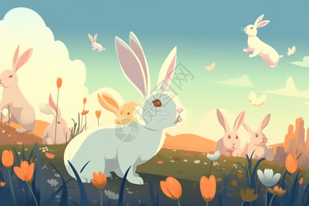 卡通白色兔子背景图片