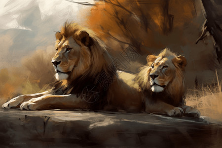 石头上休息的狮子高清图片