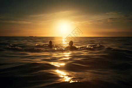 黄昏时海中戏水图片