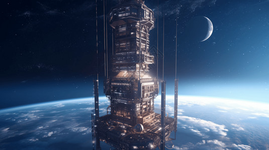 空中的视图大型太空电梯设计图片