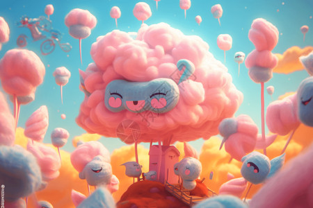 粉色系气球拟人化可爱的棉花糖插画