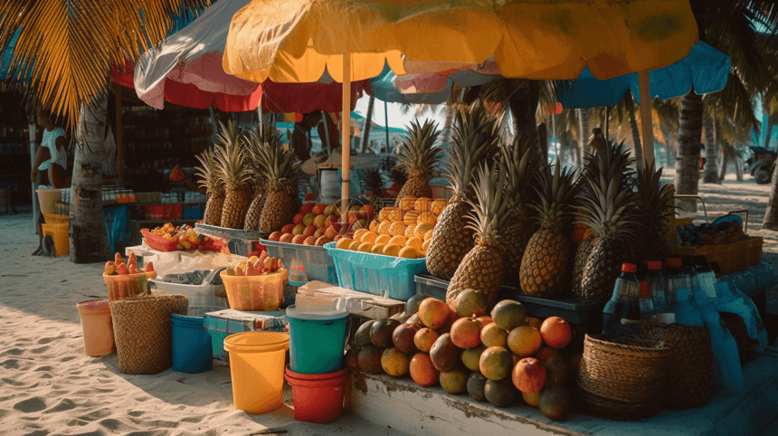 一个色彩缤纷的海滨市场图片