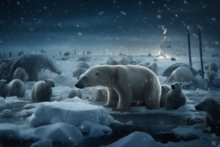 企鹅栖息地北极熊插画