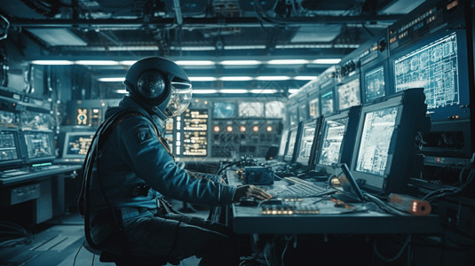 宇航员操控电脑背景图片