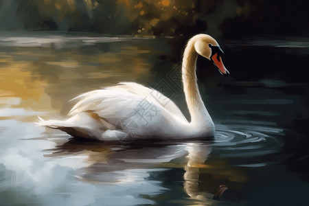 优雅白天鹅湖上美丽的白天鹅插画