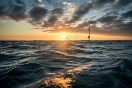 海洋中央的海上风力涡轮机图片