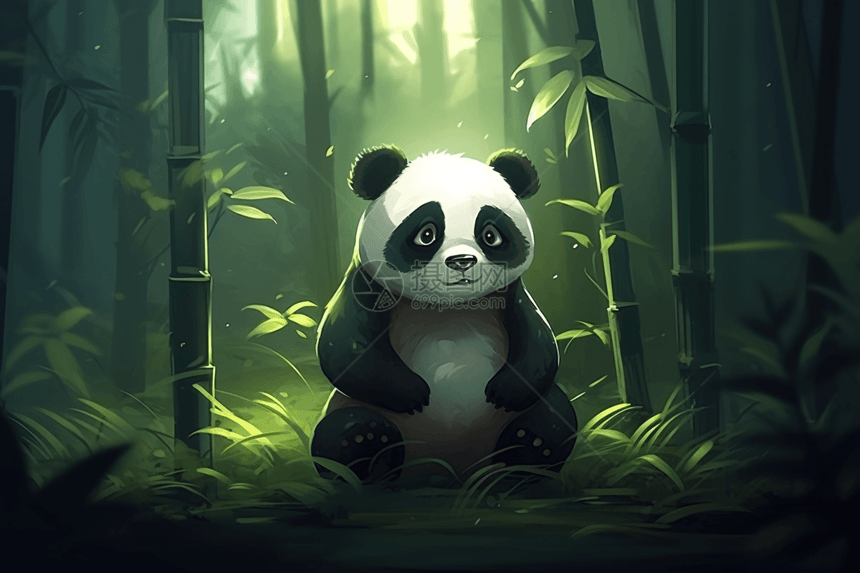 绿色竹子旁的熊猫图片