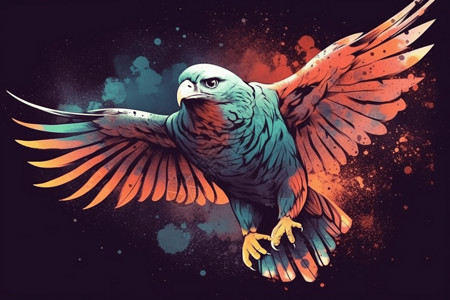 飞翔彩色鹦鹉张开翅膀的老鹰插画