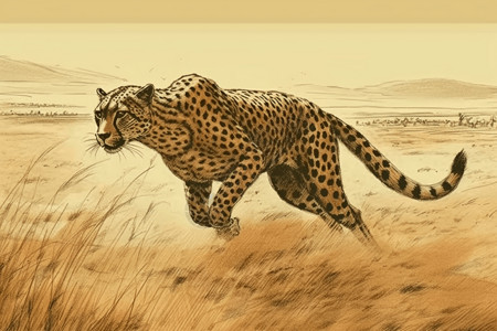 追捕猎物的猎豹插画
