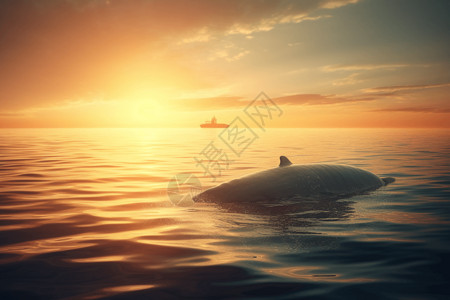 跃出海面鲸鱼黄昏的海面背景