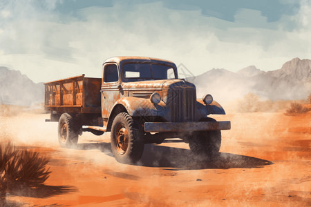 穿越沙漠的卡车图片