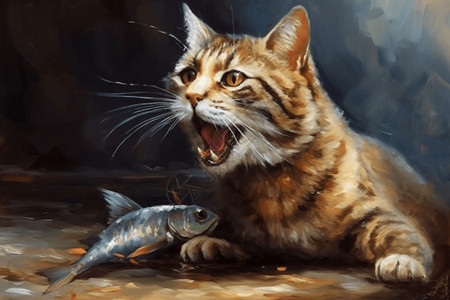 张嘴的猫咪捕鱼猫素材高清图片