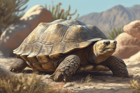 大盆地沙漠爬行的乌龟插画
