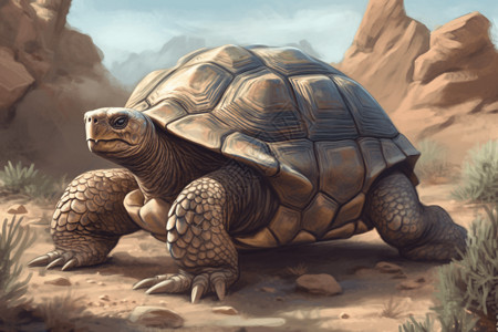 爬行的乌龟古老的乌龟插画