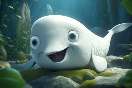 水底动物可爱的白鲸动物插画